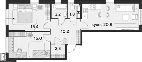 Планировка 3Е-к.кв