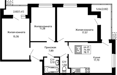 Планировка 3-к.кв