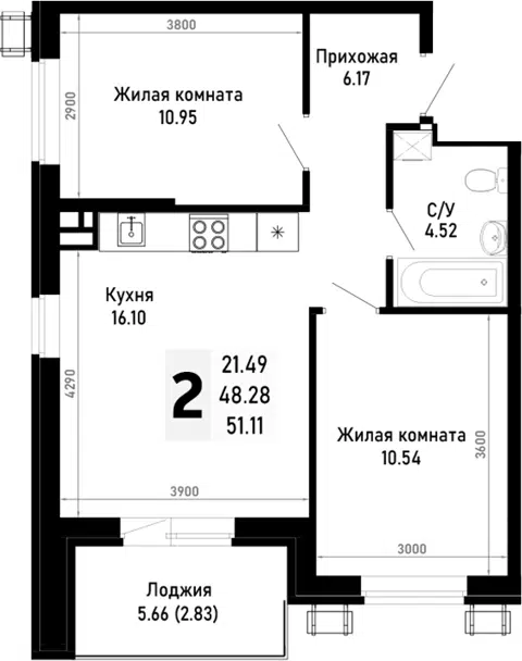 Планировка 2-к.кв