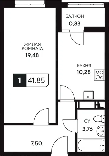 Планировка 1-к.кв