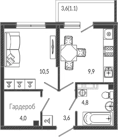 Планировка 1-к.кв