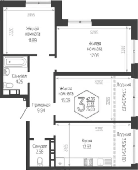 Планировка 3-к.кв