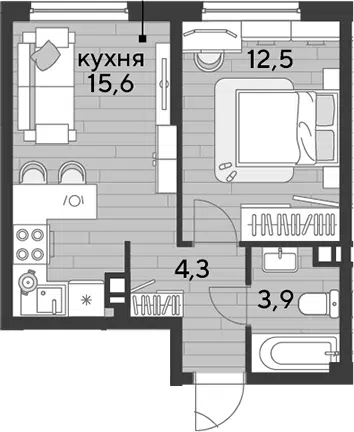 Планировка 1-к.кв