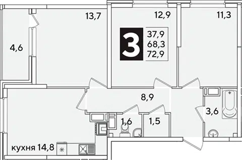 Планировка 3-к.кв