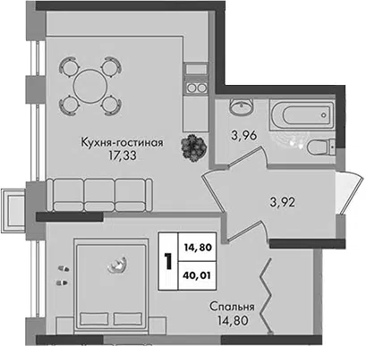 Планировка 1-к.кв