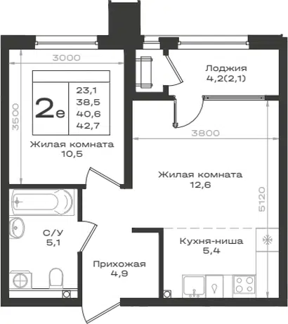 Планировка 2Е-к.кв