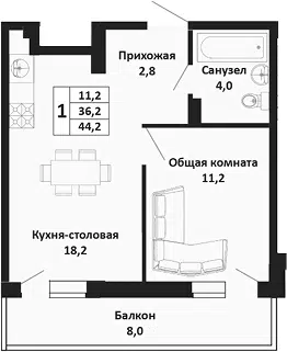 Планировка 2Е-к.кв