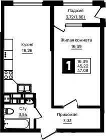 Планировка 1-к.кв