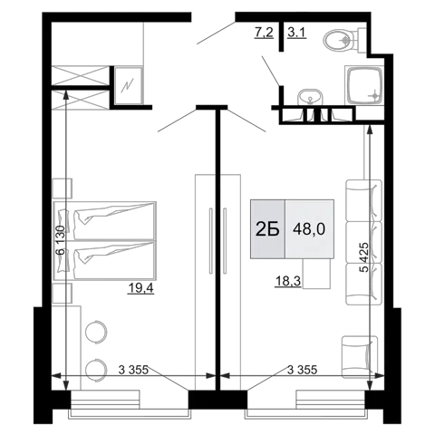 Планировка 2Е-к.кв