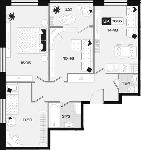 Планировка 3-к.кв