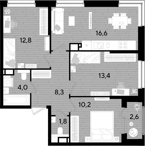 Планировка 3-к.кв