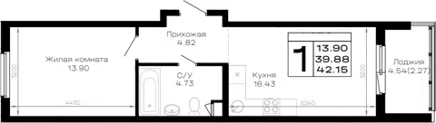 Планировка 1-к.кв