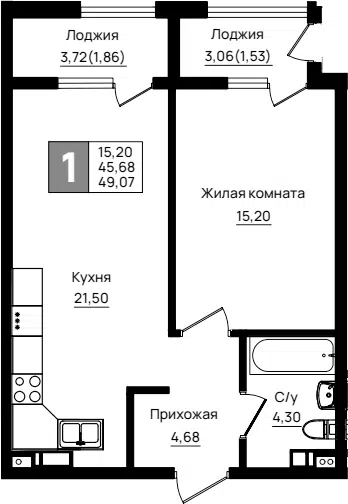 Планировка 1-к.кв