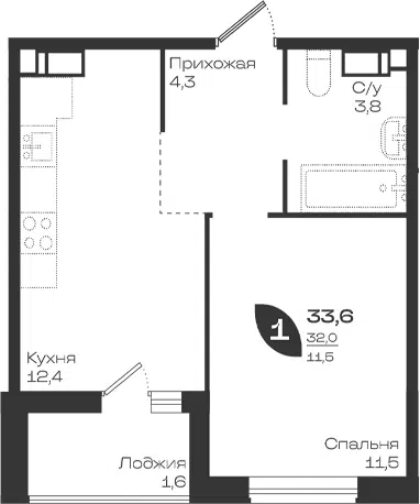 Планировка 1-к.кв