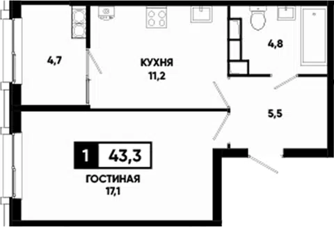 Планировка 1-к.кв