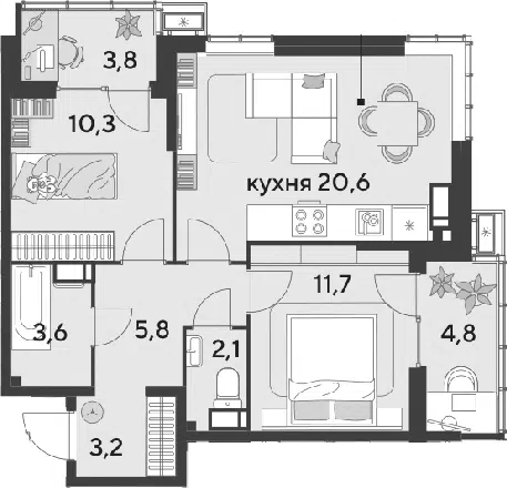 Планировка 3Е-к.кв
