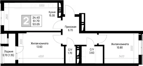 Планировка 2-к.кв
