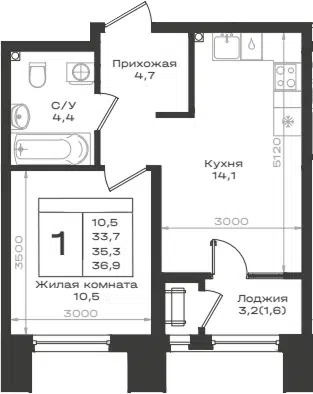 Планировка 1-к.кв