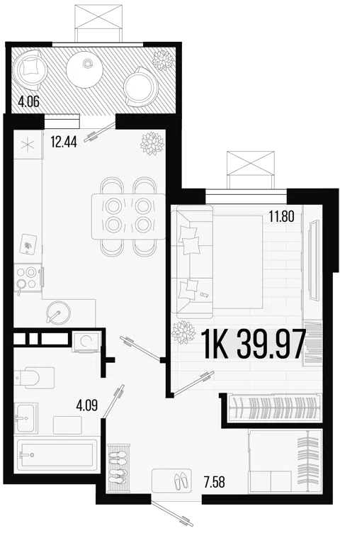 Планировка 1-к.кв