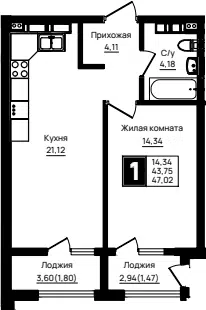 Планировка 1-к.кв