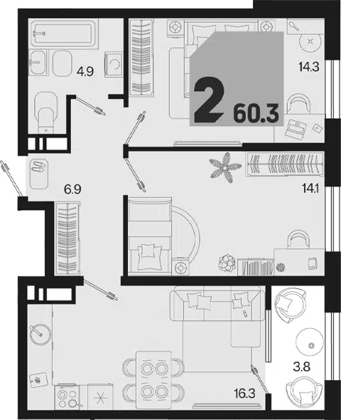 Планировка 3Е-к.кв