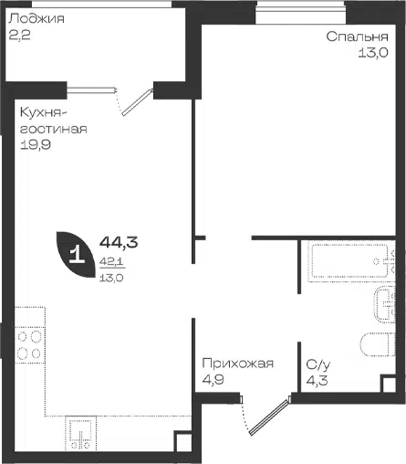Планировка 1-к.кв