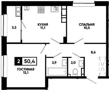 Планировка 2-к.кв