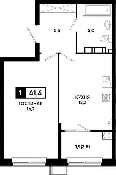 Планировка 1-к.кв