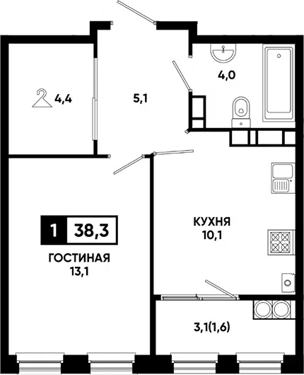 Планировка 1-к.кв