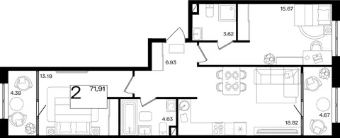 Планировка 3Е-к.кв