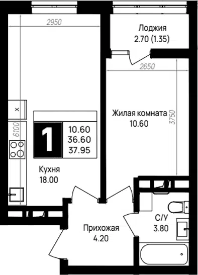 Планировка 1-к.кв