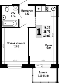 Планировка 1-к.кв