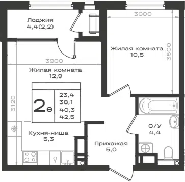 Планировка 2Е-к.кв
