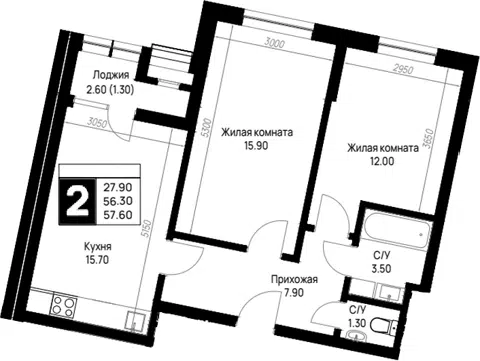 Планировка 2-к.кв