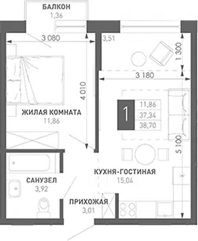 Планировка 1-к.кв