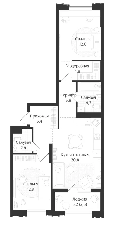 Планировка 3Е-к.кв