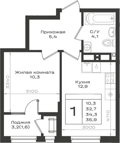 Планировка 1-к.кв