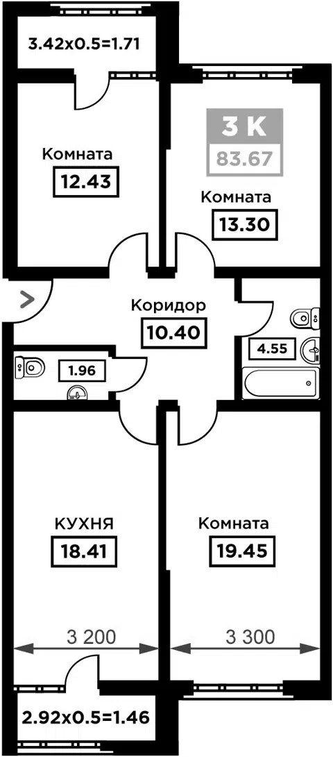 Планировка 3-к.кв