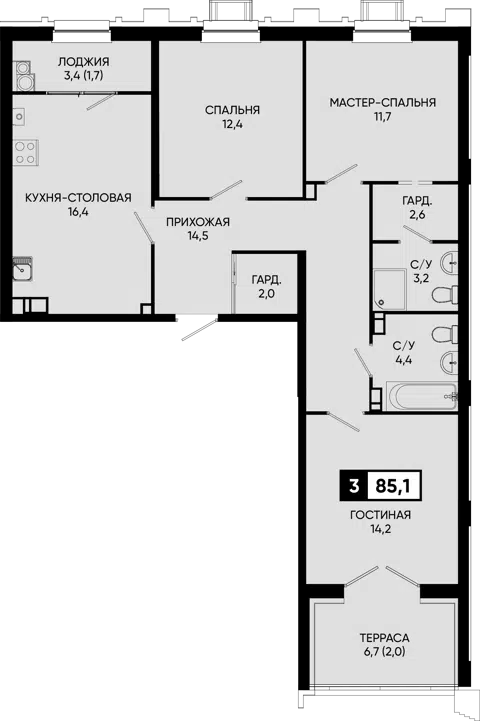 Планировка 3Е-к.кв
