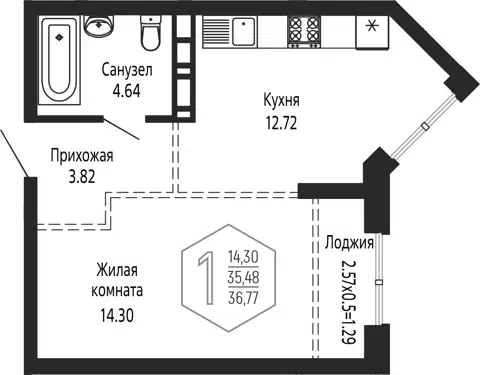 Планировка 1-к.кв