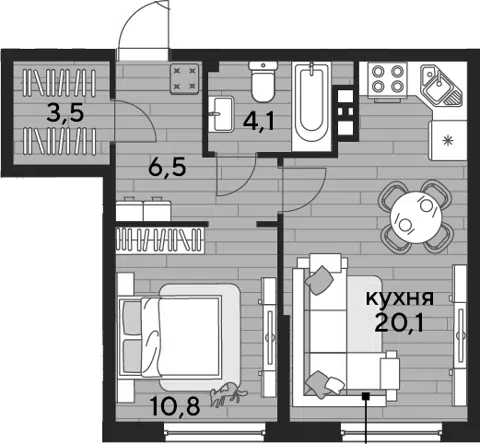 Планировка 1-к.кв