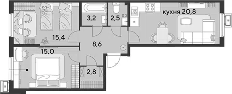 Планировка 3Е-к.кв