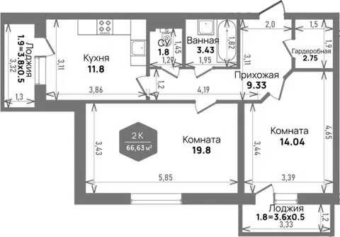 Планировка 2-к.кв