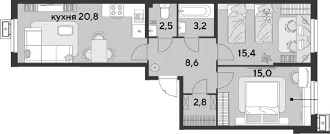 Планировка 3Е-к.кв