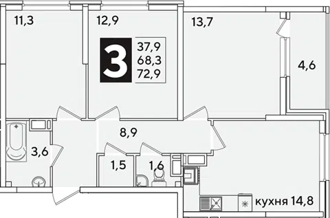 Планировка 3-к.кв