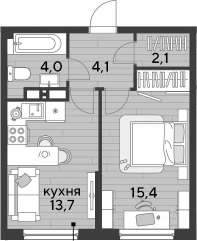 Планировка 1-к.кв