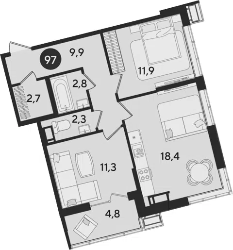 Планировка 3Е-к.кв