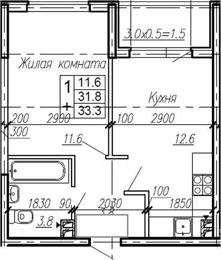 Планировка 1-к.кв