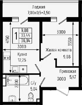 Планировка 1-к.кв