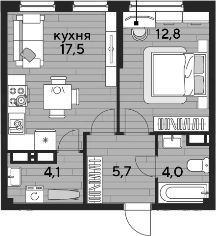 Планировка 1-к.кв